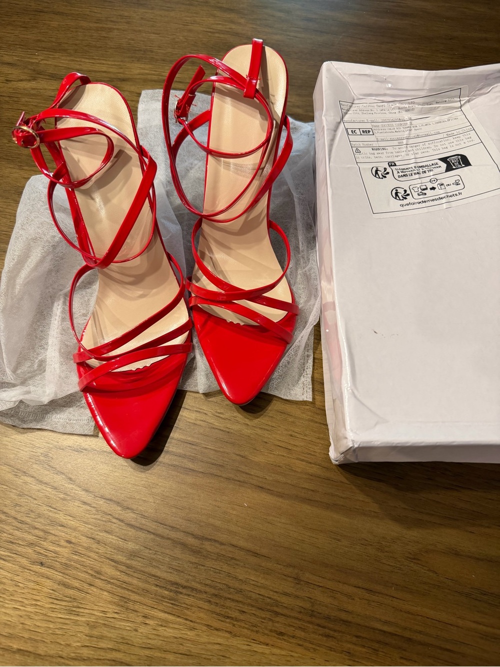 SHEIN Red Patent Strappy Pointed-Toe Heels